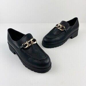 Princess Polly Unchained Chunky Platform Loafers Black Size 10 NEW